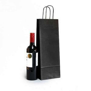 Shopper portabottiglie nero in sealing con maniglia ritorta colorata - 14 x 8,5 x 39,5 cm