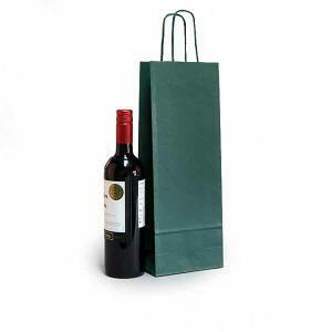 Shopper portabottiglie verde in sealing con maniglia ritorta colorata - 14 x 8,5 x 39,5 cm