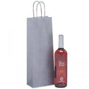 Shopper portabottiglie argento in kraft con maniglia ritorta -  14 x 8,5 x 39,5 cm