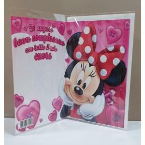 Biglietto auguri disney minnie fucsia con busta bianca