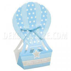 Mongolfiera porta confetti star azzurro 60x40x145 mm - 5 pz