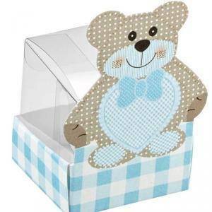 Cestello porta confetti con teddy bear azzurro 40x40x65 mm - 5 pz