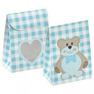 Sacchetto con finestra a cuore teddy bear azzurro 60x35x80 mm - 10 pz