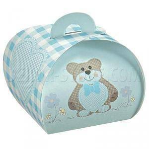 Tortina in cartoncino azzurro con teddy bear 40x40x35 mm - 10 pz