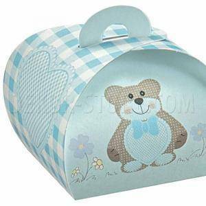 Tortina in cartoncino azzurro con teddy bear 40x40x35 mm - 10 pz