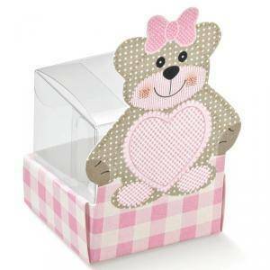 Cestello porta confetti con teddy bear rosa 40x40x65 mm - 5 pz