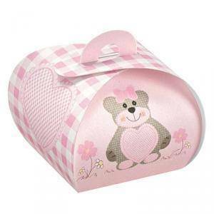 Tortina in cartoncino rosa con teddy bear 40x40x35 mm - 10 pz