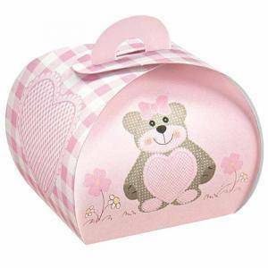 Tortina in cartoncino rosa con teddy bear 55x55x50 mm - 10 pz