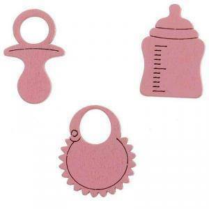 Set 3 applicazioni nascita rosa in legno soggetti assortiti - 2 x 3 cm