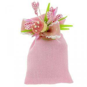 Portaconfetto mignon 5x3 cm in cotone con tirante - rosa