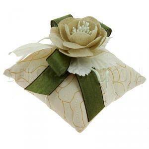 Cuscino portaconfetti in pelle beige - 12 x 12 cm