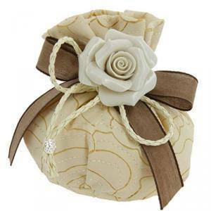 Bustone portaconfetti base tonda in pelle beige - 6 x 11 cm