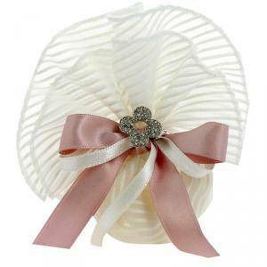 Centrino portaconfetti in organza a righe bianco - 23 cm