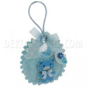 Bavetta porta confetti con orsetto in feltro azzurro - 8,5 x 10,5 cm