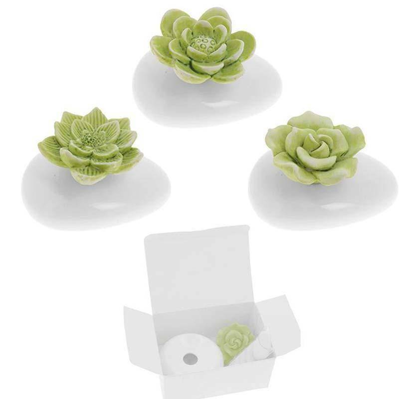 sud time profumatore sasso piccolo con fiore verde  - 8 x 4 cm