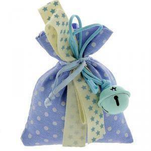 Sacchetto porta confetti in cotone azzurro a pois - 8 x 10 cm