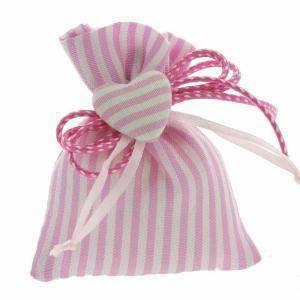 Sacchetto porta confetti in cotone rosa a righe - 8 x 10 cm