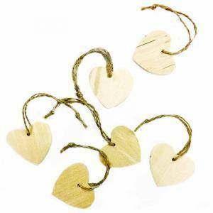 Set 6 cuori in legno 4 cm con cordino - naturale