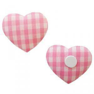 Cuore in raso 4 cm x 12 pz a quadretti rosa e bianco con biadesivo