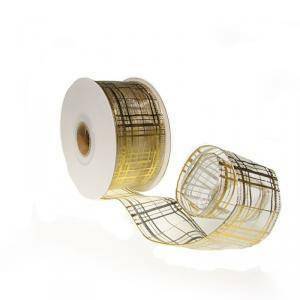 Nastro in organza a quadri oro - 40 mm x 20 yd