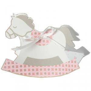 Cavallo a dondolo porta confetti bloom rosa 120x35x90 mm - 10 pz