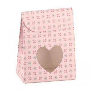 Sacchetto con finestra a cuore bloom rosa 60x35x80 mm - 10 pz