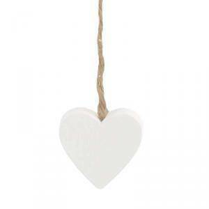 Cuore bianco in legno con cordino - 23 x 360 mm