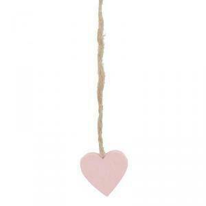 Cuore rosa in legno con cordino - 23 x 360 mm