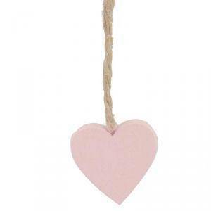 Cuore rosa in legno con cordino - 23 x 360 mm