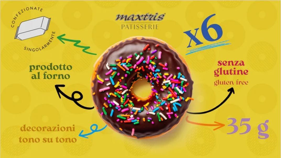 maxtris donuts cacao con glassa marrone - 6 pz