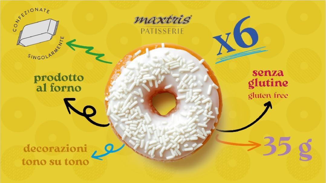 maxtris donuts panna con glassa bianca - 6 pz