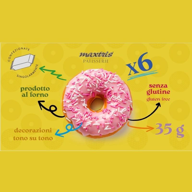 maxtris donuts fragola con glassa rosa - 6 pz