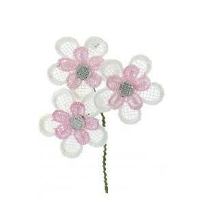 Fiore in macrame' con strass 4 cm - rosa