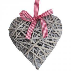 Cuore in vimini con nastro  20x20 cm - grigio