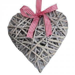 Cuore in vimini con nastro  30x30 cm - grigio