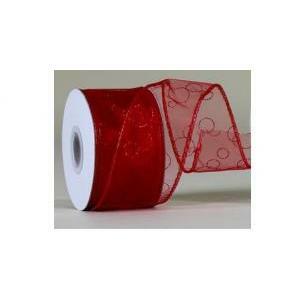 Nastro in organza rosso animato con anelli glitter rossi - 5 cm x 20 yd