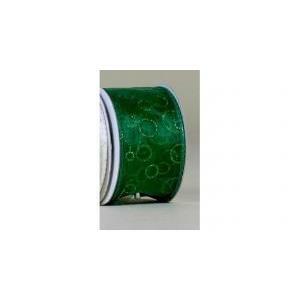 Nastro in organza verde animato con anelli glitter verdi - 5 cm x 20 yd