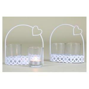 Cestino in latta con 2 porta tea light in vetro - 20 x 5.5 x 17 cm