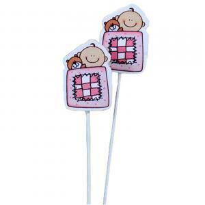 Pick in legno con bimba a nanna - 3 x 4.5 cm