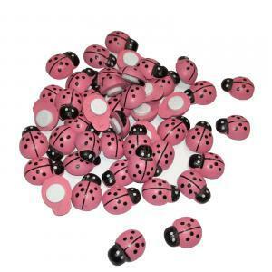 Coccinelle rosa in legno 13 mm con biadesivo - 100 pz