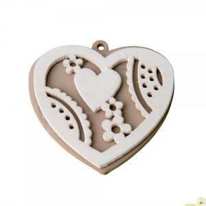 Cuore legno intagliato - bianco e naturale - 4 cm